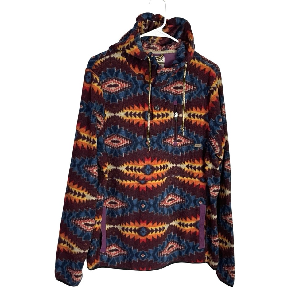 Dravus‎ Aztec Southwestern Fleece Hoodie Size M 1/4 Snap Tribal Skater Pullover